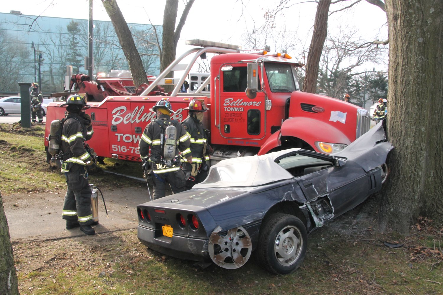 One person injured as car collides with tow truck in Lynbrook Herald